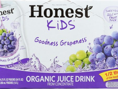 HONEST: Kids Organic Juice Drink Goodness Grapeness, Gluten Free, Non GMO, 8 Count, 54 Oz Hot on Sale