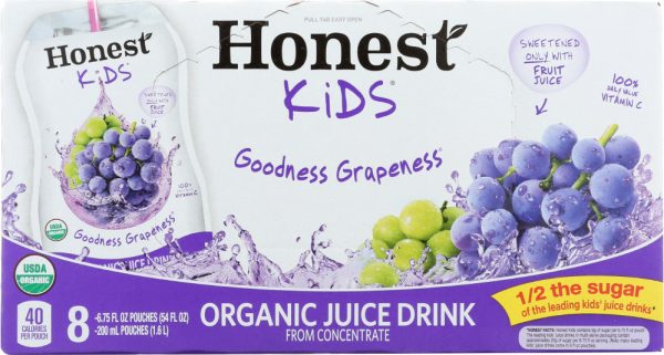 HONEST: Kids Organic Juice Drink Goodness Grapeness, Gluten Free, Non GMO, 8 Count, 54 Oz Hot on Sale