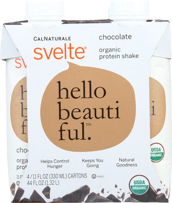 CALNATURALE: Svelte Organic Protein Shake Chocolate Pack of 4 (11 oz Each), 44 oz Online now