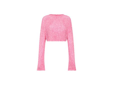 Crochet Long Sleeve Crop - Rose Pink Fashion