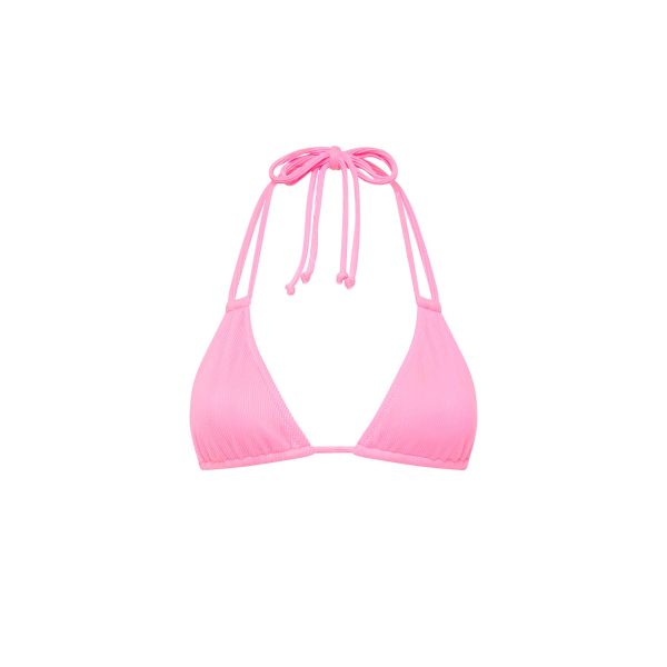 Halter Bralette Bikini Top - Taffy Pink Ribbed Online Sale