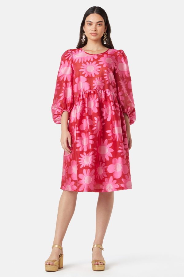 Flowering Pink Jacquard Dress Cheap