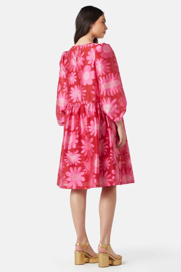 Flowering Pink Jacquard Dress Cheap