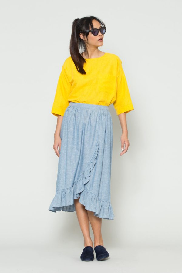 Chambray Frill WrapSkirt Online Sale